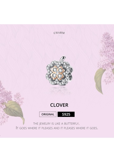 Dört Yapraklı Yonca Zirkon Boncuklu S925 Ayar Gümüş Dıy Bilezik Aksesuarları Çok Renkli