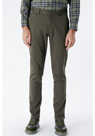 Koyu Haki Desenli Armürlü Pamuklu Yan Cepli Slim Fit Dar Kesim Casual Pantolon 1003235120-koyu Haki Koyu Haki