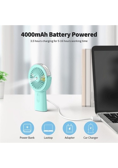 Misting Fan Taşınabilir El Fanı, 4000mah El Sis Fanı, A M7dddt Mavi