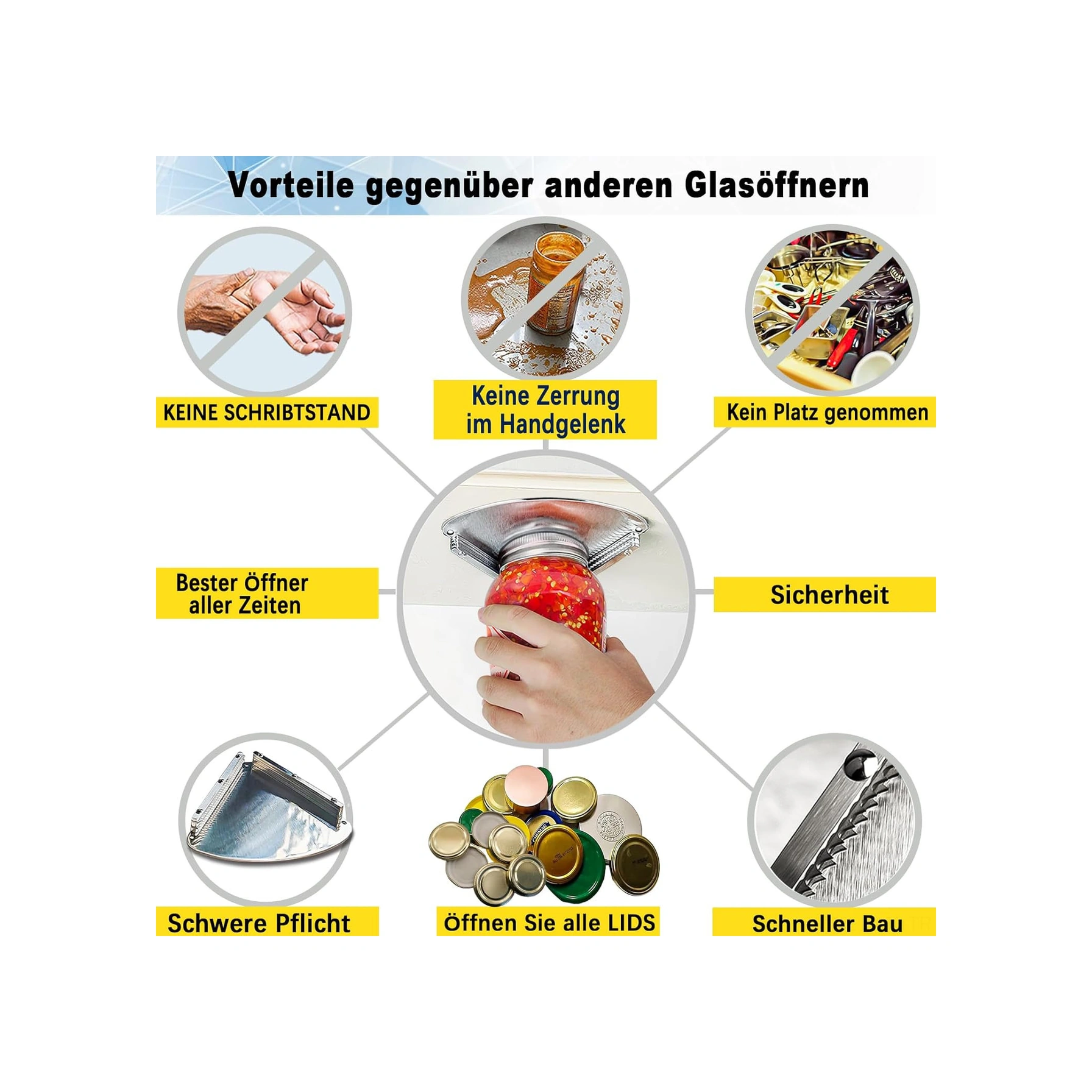 Mufunye Paslanmaz Çelik Alttan Kurulu Kavanoz Ve Şişe Açıcı Araç - Tezgah Altı Kapak Açma Aleti Gümüş