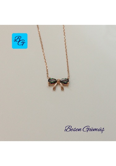 Mistik Topaz Taşlı Fiyonk Kolye Rose - Gold -  Gümüş