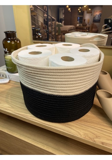 Jüt Tuvalet Kağıdı Düzenleyici, 30 X 20 Jüt Sepet, Çok Amaçlı Organizer Siyahkrem