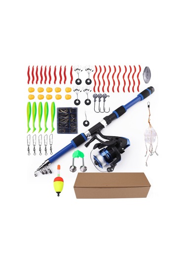 Springsun Fıshkıng 1.8m Geniş Kullanımlı Şişirilebilir Spinning Kamış Seti, 55 Parça Yumuşak Yemli Balık Tutma Takımı Mavi
