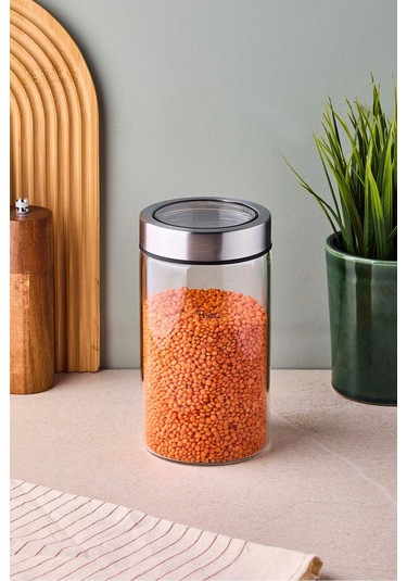 Cassetto 1100 Ml Paslanmaz Çelik Kapaklı Borosilikat Cam Kavanoz 10x18 Cm Seffaf Şeffaf