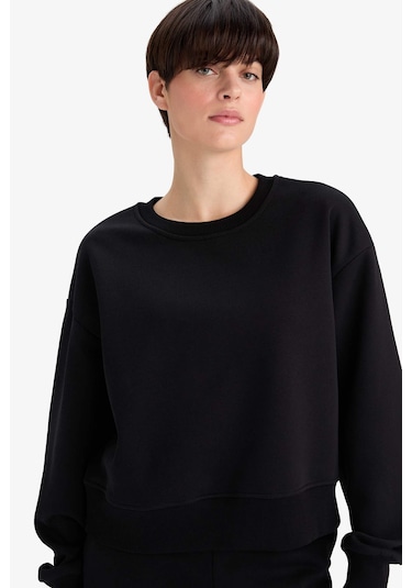 Defacto - Boxy Fit Basıc Sweatshirt B8568AX24WN Siyah