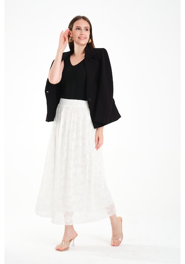 Pliseli Maxi Etek Beyaz
