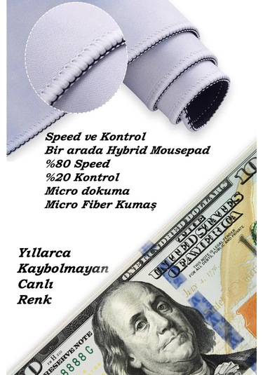 Dolar Baskılı Oyun Gaming Klavye Mouse Pad Kaymaz Taban Kenarları Dikişli Su Geçirmez Masa Matı 70x30 Cm