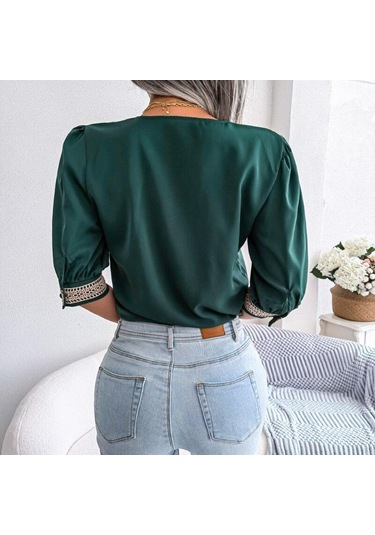 2023 Yaz Gevşek V Yaka Gömlek Bahar Kadın Zarif Dantel Şifon Yarım Kollu Bluz Casual Kazak Blusas Para Mujer Tops 25127 Siyah 2023 Yaz Gevşek V Yaka Gömlek Bahar Kadın Zarif Dantel Şifon Yarım Kollu Bluz Casual Kazak Blusas Para Mujer Tops 25127 Siyah