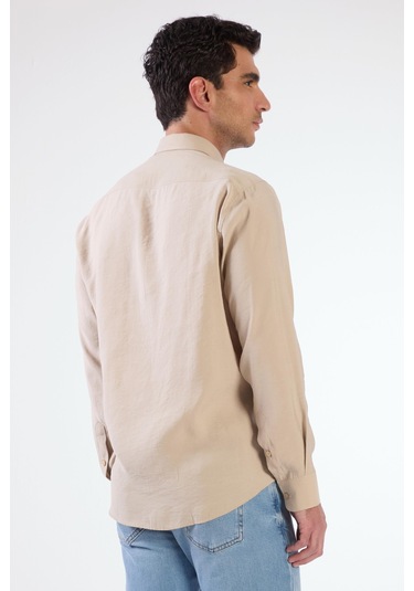 Bej Modal Düz Renk Regular Fit Erkek Gömlek Bej