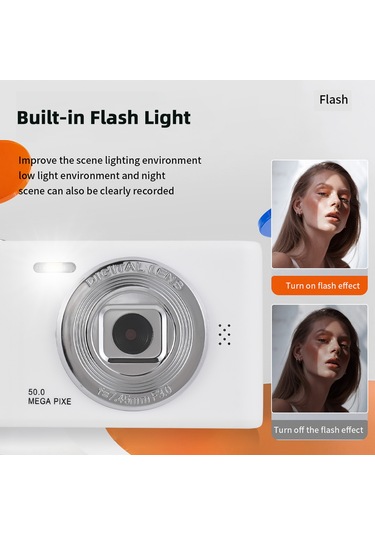 Springsun Beyaz Dijital Kamera 1080p Video 50mp Fotoğraf 2.4 İnç Ekran 8x Zuma 650mah Pil 32gb Tf Kartlı Çift Lens Içten Flaş