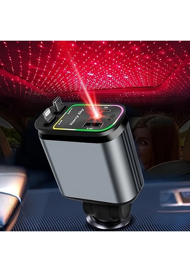 Fochsia 66w 4ü1 Yıldız Işığı Hava Çizgisi Çift Usb-c Usb Çıkışlı 31.5 İnç Ayarlanabilir Kablolu Araç Şarj Cihazı