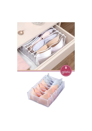 Sütyen Düzenleyici 8 Bölmeli, İç Çamaşırı Sütyen Çorap Katlanabilir Dolap Ve Çekmece İçi Organizer Şeffaf