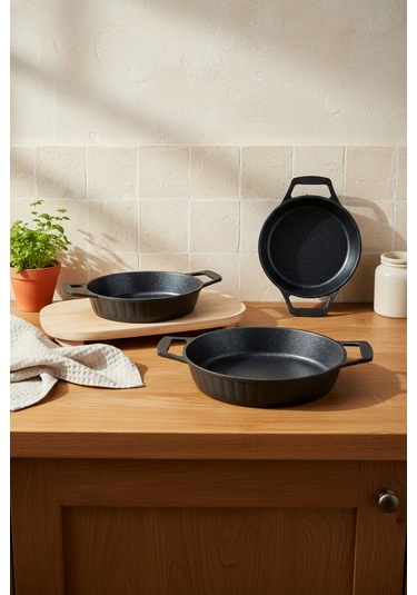 Bernardo Olimpos 3'lü Sahan Seti Siyah 18-20-22 Cm Siyah