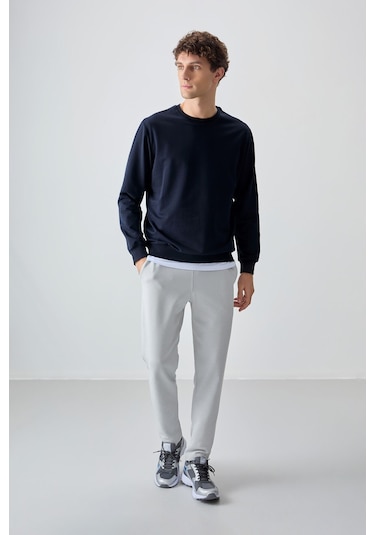 Tommy Life Lacivert Pamuk Yumuşak Dokulu Standart Fit Basic Erkek Sweatshirt - 88363 Lacivert