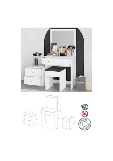Decormet Nice Makyaj Masası Beyaz Beyaz