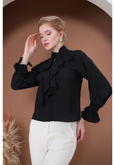 Fırfırlı Zarafet Bluz Siyah