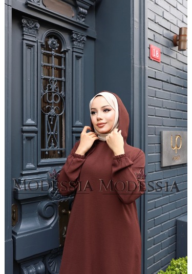 Kadın Kahve Aerobin Uzun Kapşonlu İkili Takım T0218 Kahve Kahverengi