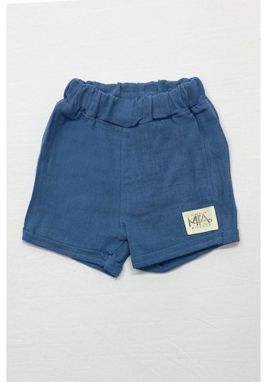 Erkek Bebek Şortlu Takım Bisiklet Yaka Düğmeli Düz Renk mavi