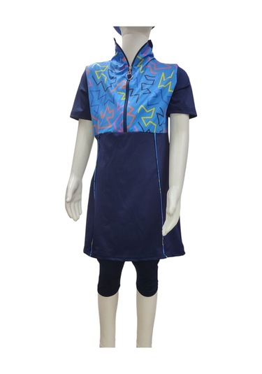 Yarım Kol Çocuk Mayo Fermuarlı Çocuk Mayosu Kısa Kol Mayo Kız Çocuk Mayo Lacivert