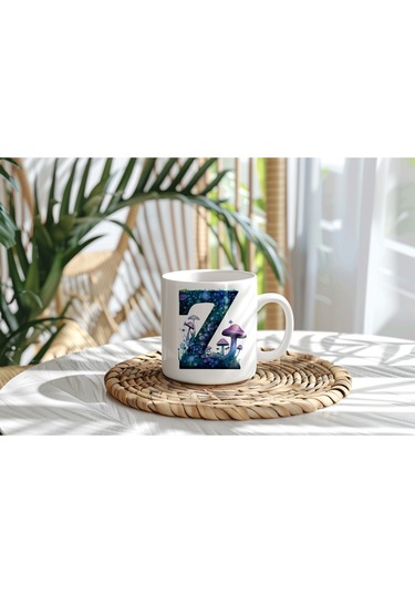 Z Baş Harfi Fantastik Mantarlı Kupa Bardak - Kişiye Özel Masalsı Bardak - Hediye Beyaz