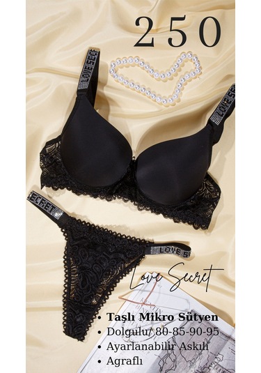 Murays Kadın 3lü Taşlı Mikro Sütyen Takım Siyah/kırmızı/yeşil