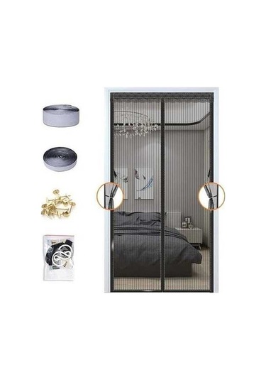 Pazly Yaz Manyetik Kapı Perdesi - Siyah - Anti Sivrisinek - W140 X H220cm - Otomatik Kapanış - Oda Bölücü W140 X H220cm