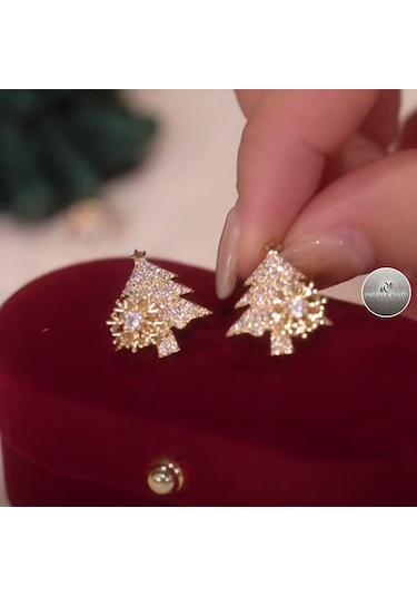 Yunboo Altın Renkli Noel Ağacı Küpe, Döner Kar Tanesi Tasarımı, Zirkon Taşlı, S925 Gümüş İğne, Kış Bayramı Aksesuarı D0007 Gold