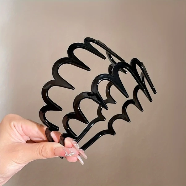 Gateesat Siyah Pvc Dalga Saç Bandı - Kadınlar İçin Kaymaz Yüz Yıkama Ve Yüksek Taç Saç Stili Siyah