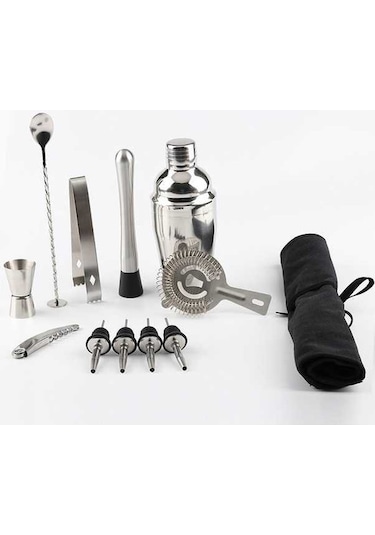 Ganzhoushop Sones Seti Şarap Paslanmaz Kokteyl Karıştırıcı Kapasite: Çelik Çantalı, Çalkalayıcı Bez Arada Alet 750ml 12'si 1 Tw