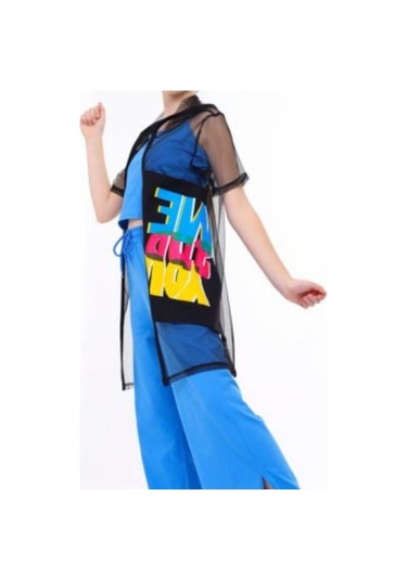 Kız Çocuk İçi Askılı Üstü Uzun Tül Hırka-14196 Siyah