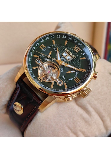 Raymond Star Serisi Yeşil Kadran Otomatik Erkek Kol Saati Altın