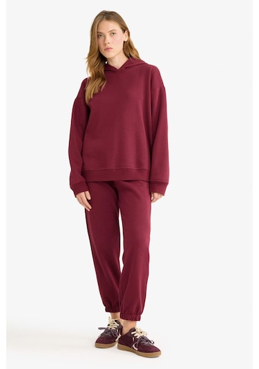 Defacto Basic Düz Cepli Beli Bağcıklı Kalın Jogger Eşofman Altı F9622ax25aubr115 Bordo