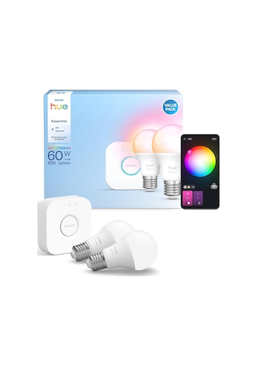 Philips Hue Essential 2'li E27 Ampul Başlangıç Seti 806 Lumen Çok Renkli