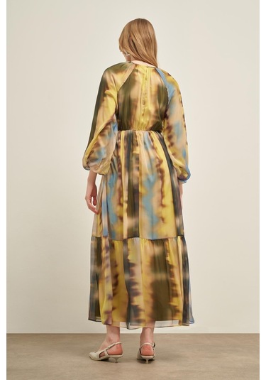 Ftz İpek Şifon Elbise Sarı 31028 Sarı