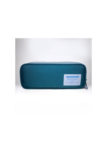 Basit Büyük Kapasiteli Çift Katmanlı Fermuarlı Öğrenci Kalem Kutusu Yeşil