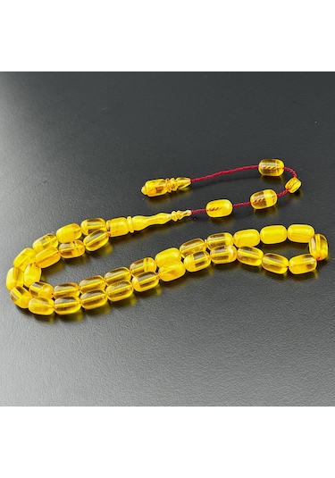 Kuru Torna İşçilikli Sıkma Kehribar Tesbih Hcz-model Bmghrr Sarı