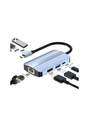 Junsunmay 6'sı 1 Arada Type-c - 4k Hdmı / Ethernet Yerleştirme İstasyonu Adaptörü Usb-c Hub Çoklu Bağlantı Noktası Dönüştürücü