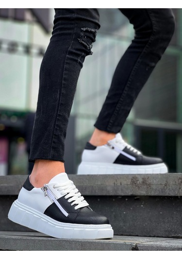 Kb-x155 Kuback Siyah Cilt Beyaz Cilt Detaylı Beyaz Yüksek Taban Günlük Spor Ayakkabı Siyah3 Siyah