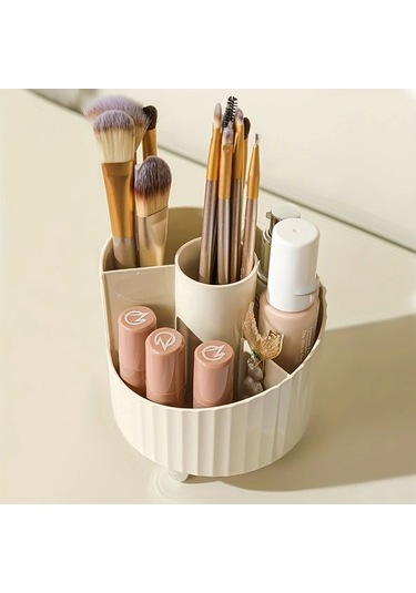 Hightower Beyaz Döner Makyaj Fırçası Saklama Ünitesi, Ruj Ve Kozmetik Organizer Beyaz