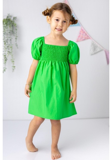 Zeyland Kız Çocuk Balon Kollu Gipeli Dokuma Elbise-yesıl Yeşil