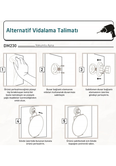 Teknotel Delme Vida Matkap Yok! Vakumlu Banyo Aynası Krom Dm230 Krom