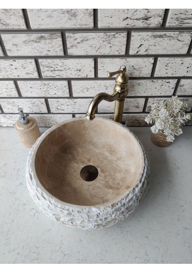 Traverten Teker Patlatma Mermer Lavabo