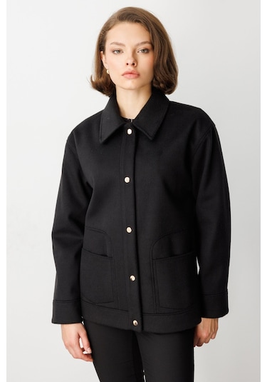 Ekol Kadın Torba Cepli Kısa Kaşe Mont 6087 Siyah Siyah