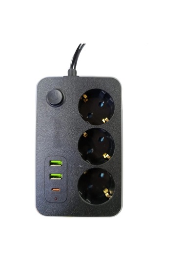 3 Lü Akım Korumalı 2 Adet Usb 1 Adet Type-c Girişli Priz 3414 1