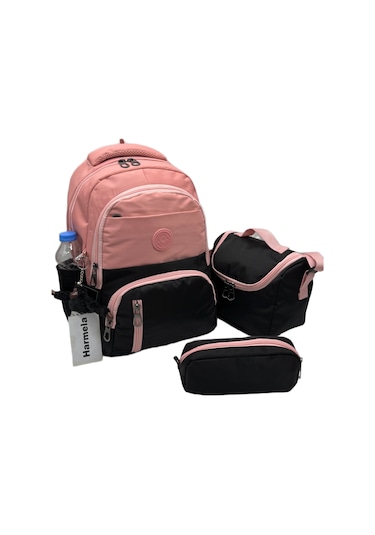 İlk Okul Çantası 3'lü Seti Unisex Çocuk İlkokul Çantası Bvt-8010 Pudra-siyah Pudra