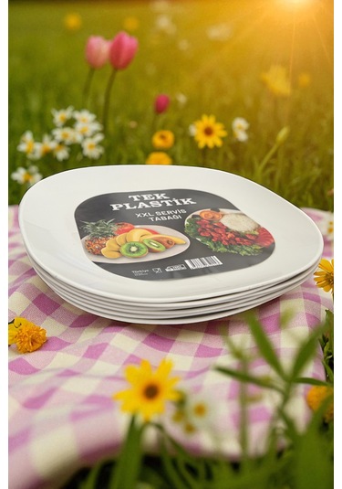 6'lı Sert Plastik Servis Tabağı Xxl Kırılmaz Yıkanabilir 28cm Beyaz