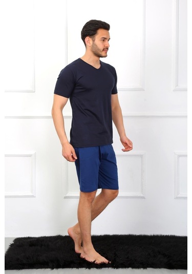 Akbeniz Erkek Penye 3'lü Lacivert V Yaka Pijama Takımı 6822-lacivert Lacivert