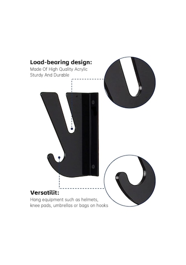 Vkemall Akrilik Kaykay Duvarlı Gösterge Rafı, 3 Kg Yük Kapasitesi, Saklama Kancalı, Siyah Kaykay Hariç Siyah