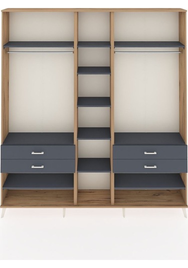 Arges Dolap 11 Raflı 4 Çekmeceli 2 Askılı 220x30x243 Çam-antrasit/antrasit Antrasıt/antrasıt