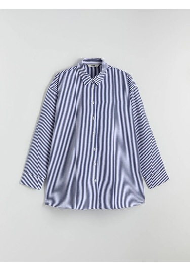 LC Waikiki Mavi Çizgili Oversize Poplin Kadın Gömlek Tunik